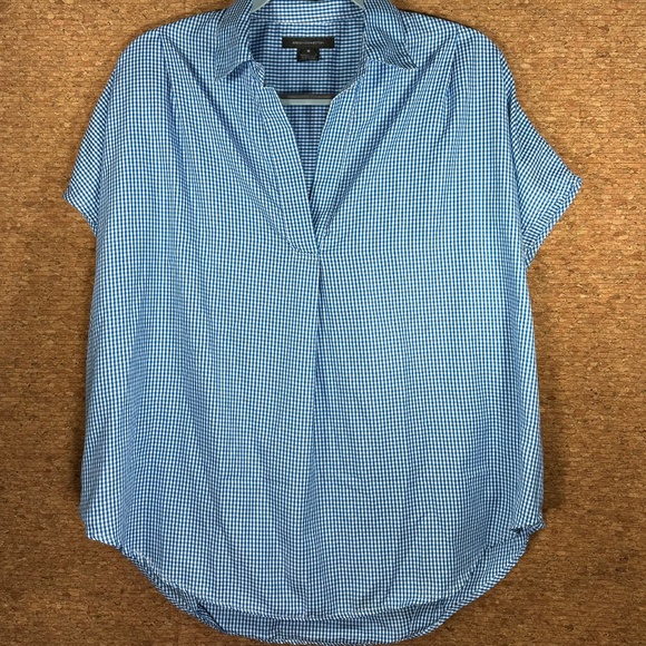 Blue Gingham Oversized Sz M Summer/Spring Vibe Blouse Dolman Sleeve Preppy Shirt - Picture 4 of 10